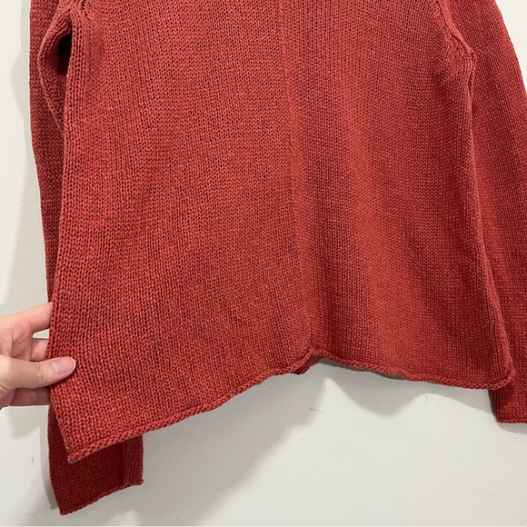 Eileen Fisher Women's Open Knit Sweater Sz L Rust Red Orange Linen Blend V-neck - Picture 7 of 16